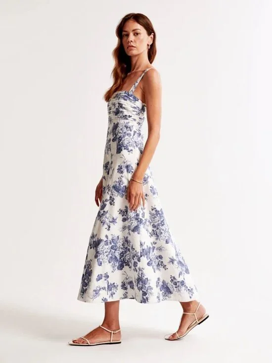 Abercrombie & Fitch Emerson Fit & Flare Linen Midi Dress - Picture 2 of 10